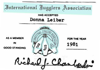 One of my membership cards in the International Jugglers Association
